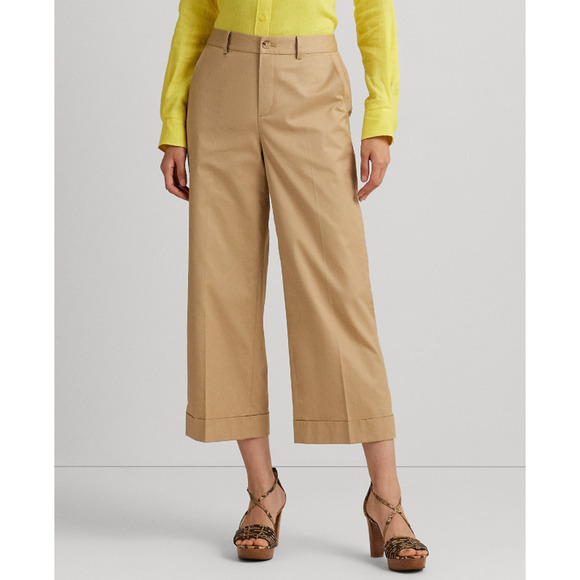 Lauren Ralph Lauren Pleated Cotton Twill Cropped Pants Tan Size 14